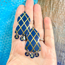 Load image into Gallery viewer, Navy & Gold Lattice Temple Drop Tin Earrings