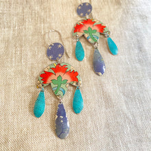 Load image into Gallery viewer, Big Pink Flowers Tin Chandelier Earrings