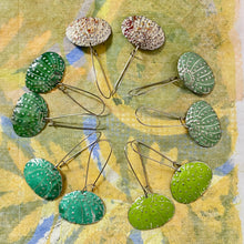 Load image into Gallery viewer, Chartreuse Sea Urchins Upcycled Tin Earrings