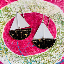 Load image into Gallery viewer, Starry Night Upcycled Tin Sailboat Earrings