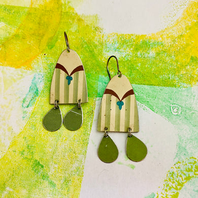 Dusty Seafoam Stripes Upcycled Tin Earrings