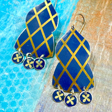 Load image into Gallery viewer, Navy & Gold Lattice Temple Drop Tin Earrings