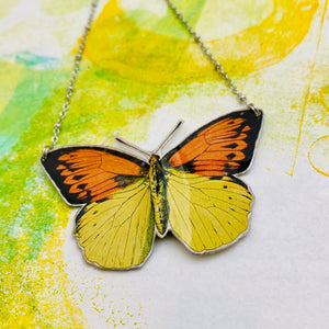 Yellow & Orange Butterfly Upcycled Tin Necklace