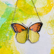 Load image into Gallery viewer, Yellow &amp; Orange Butterfly Upcycled Tin Necklace