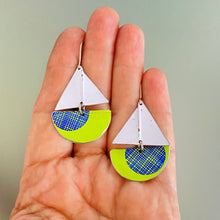 Load image into Gallery viewer, Neon Green & Navy Sailboat Earrings