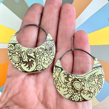 Load image into Gallery viewer, Palest Yellow & Gold Crescent Circles Tin Earrings