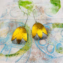 Load image into Gallery viewer, Quilted Gold Fancy Tulips Tin Earrings