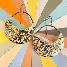Load image into Gallery viewer, Palest Yellow & Gold Crescent Circles Tin Earrings