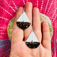 Load image into Gallery viewer, Starry Night Upcycled Tin Sailboat Earrings