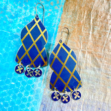 Load image into Gallery viewer, Navy & Gold Lattice Temple Drop Tin Earrings