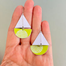 Load image into Gallery viewer, Neon Green & White Sailboat Earrings