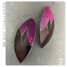 Load image into Gallery viewer, Pink and Maroon Upcycled Tin Earring by Christine Terrell for adaptive reuse jewelry