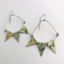 Load image into Gallery viewer, Mixed Botanicals Tiny Pennant Swag Upcycled Tin Earrings