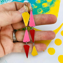 Load image into Gallery viewer, Goldenrod, Bubblegum & Coral Small Narrow Kites Recycled Tin Earrings