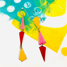 Load image into Gallery viewer, Goldenrod, Bubblegum & Coral Small Narrow Kites Recycled Tin Earrings