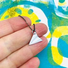 Load image into Gallery viewer, Tiny ‘Paper’ Airplane Upcycled Tin Necklace