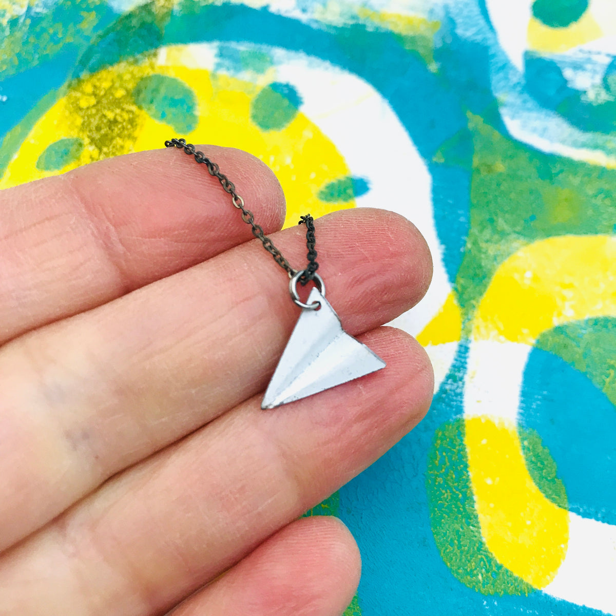 Tiny 'Paper' Airplane Upcycled Tin Necklace – adaptive reuse jewelry