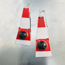 Load image into Gallery viewer, Bright Red & White Black Dome Zero Waste Tin Earrings