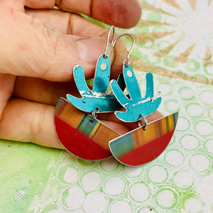 Mod Turquoise Succulents Upcycled Tin Earrings