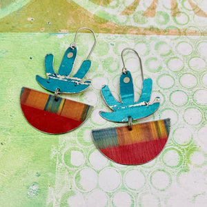 Mod Turquoise Succulents Upcycled Tin Earrings