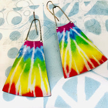 Load image into Gallery viewer, Tie Dyed Upcycled Tin Long Fans Earrings