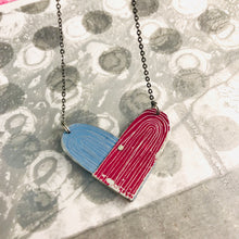Load image into Gallery viewer, Cornflower & Magenta Etched Tin Heart Recycled Necklace