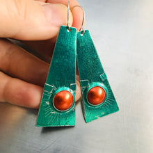 Load image into Gallery viewer, Shimmery Green & Orange Zero Waste Tin Earrings