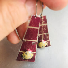 Load image into Gallery viewer, Rustic Moons Set in Shimmery Maroon Zero Waste Tin Earrings