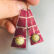Load image into Gallery viewer, Rustic Moons Set in Shimmery Maroon Zero Waste Tin Earrings