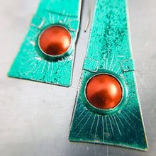 Load image into Gallery viewer, Shimmery Green & Orange Zero Waste Tin Earrings