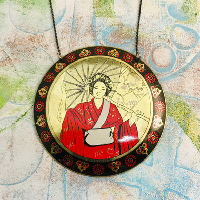 Japanese Parasol Woman Upcycled Tin Necklace
