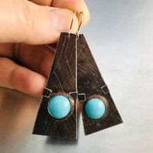 Load image into Gallery viewer, Chocolate & Aqua Domes Zero Waste Tin Earrings