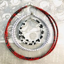 Load image into Gallery viewer, Spiraled Black & White Small Tin Hoop Earrings