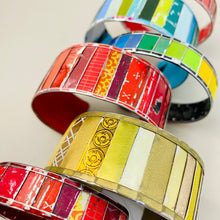 Load image into Gallery viewer, Golden Fenced Upcycled Tesserae Tin Cuff