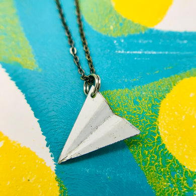 Tiny ‘Paper’ Airplane Upcycled Tin Necklace