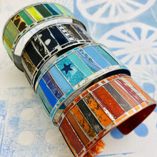 Load image into Gallery viewer, Fenced Aquas &amp; Cools Upcycled Tesserae Tin Cuff