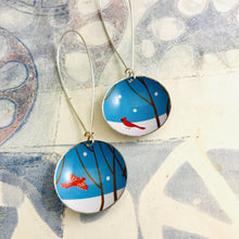 Load image into Gallery viewer, Red Cardinals Blue Sky Large Basin Tin Earrings