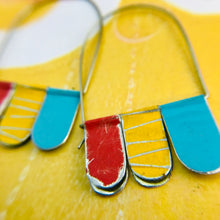 Load image into Gallery viewer, Scarlet, Butter & Aqua Arched Upcycled Tin Dangle Earrings