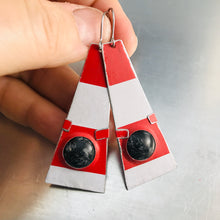 Load image into Gallery viewer, Bright Red & White Black Dome Zero Waste Tin Earrings