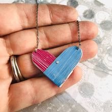 Load image into Gallery viewer, Cornflower & Magenta Etched Tin Heart Recycled Necklace