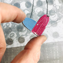 Load image into Gallery viewer, Cornflower & Magenta Etched Tin Heart Recycled Necklace