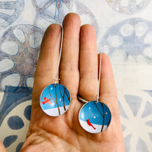 Load image into Gallery viewer, Red Cardinals Blue Sky Large Basin Tin Earrings