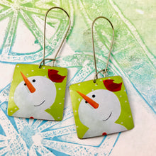 Load image into Gallery viewer, Snowmen & Cardinals Square Upcycled Tin Earrings