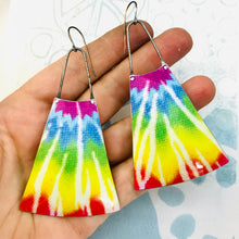 Load image into Gallery viewer, Tie Dyed Upcycled Tin Long Fans Earrings