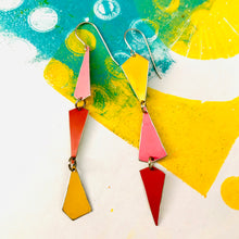 Load image into Gallery viewer, Goldenrod, Bubblegum & Coral Small Narrow Kites Recycled Tin Earrings