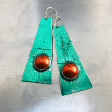 Load image into Gallery viewer, Shimmery Green & Orange Zero Waste Tin Earrings