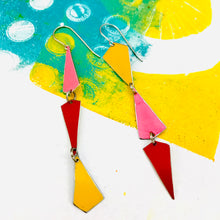 Load image into Gallery viewer, Goldenrod, Bubblegum & Coral Small Narrow Kites Recycled Tin Earrings