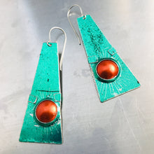 Load image into Gallery viewer, Shimmery Green & Orange Zero Waste Tin Earrings