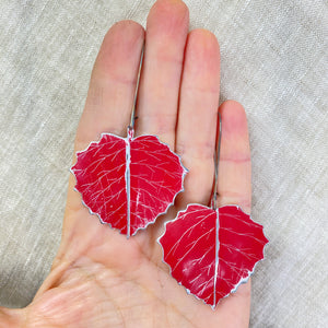 Red Aspen Leaves Tin Earrings