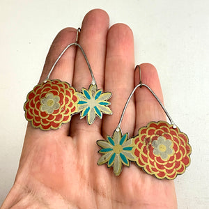 Vintage Stylized Flowers Tin Earrings